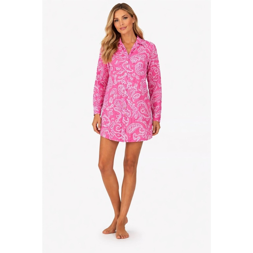 LAUREN RALPH LAUREN Pink & White Sleep Shirt Paisley MEDIUM Women's Nightgown - Picture 1 of 12